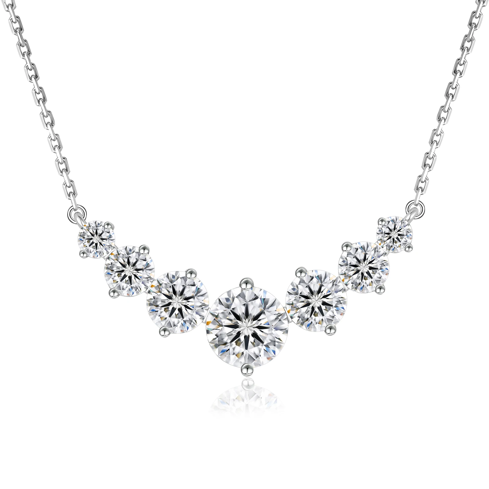 Valentines Day Gifts Heart Moissanite Pendant S925 Sterling Silver Chain Women Smile 1.7CT 7 Stone Lab Created Diamond Necklace