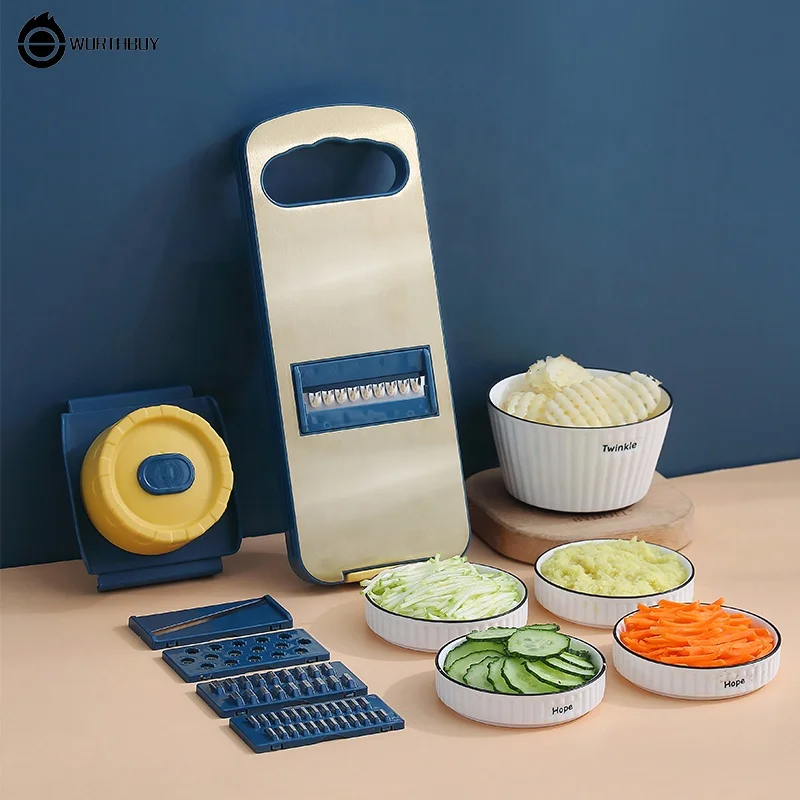 

Worthbuy 8 In 1kitchen Adjustable Veggie Grater Fruit Chopper Vegetable Cutter Mandoline Slicer For Food And Vegetables, Blue yellow, green