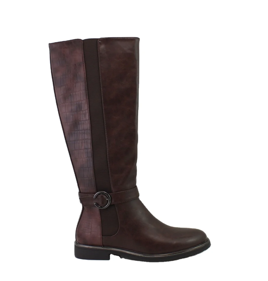 

2021 Wholesale Custom Women Shoes Brown Thigh Knee High Pu Leather Boots, Picture