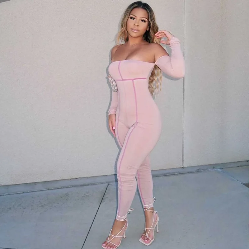 

New Arrival Sexy Off The Shoulder Long Sleeve Bodysuits Jumpsuits For Woman, 2 colors