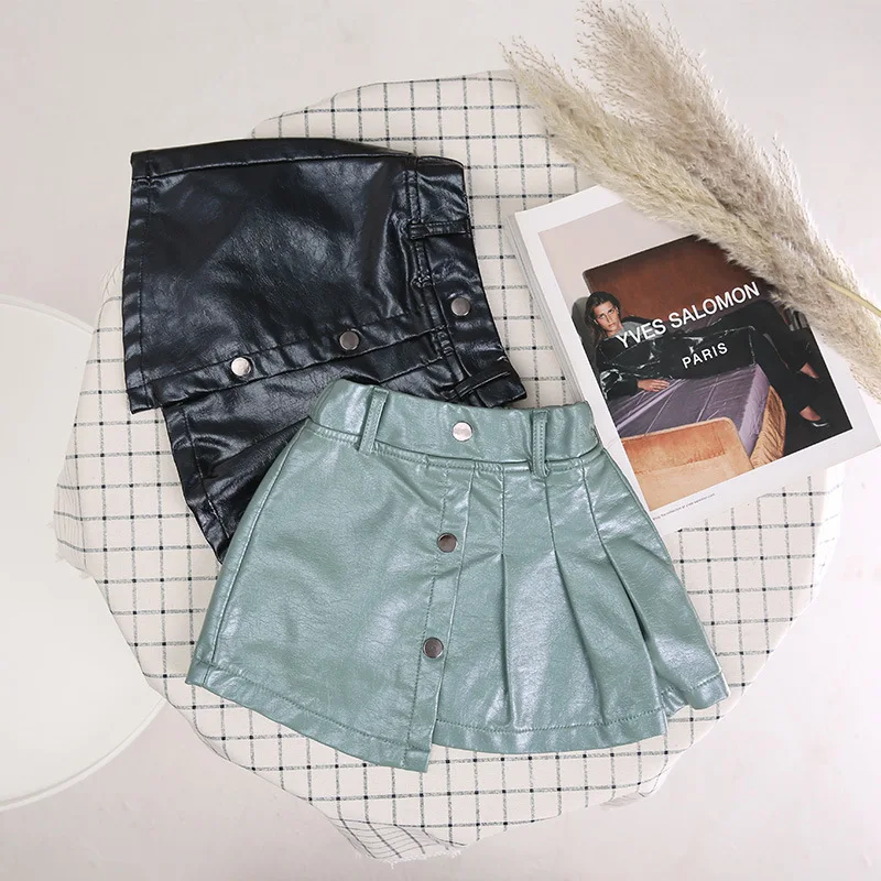 

0807A883631 INFANT baby girl skirts leather pu black pink fall kids skirts children clothing wholesale boutiques
