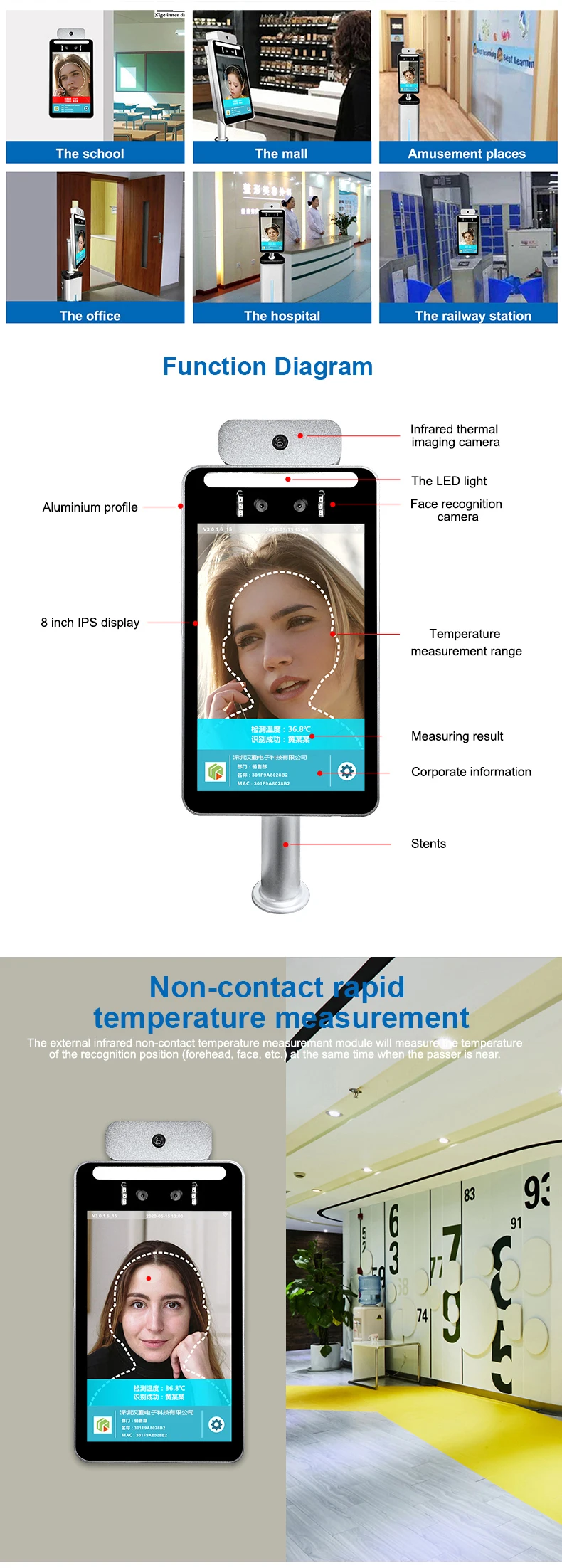 WIFI Body Temperature Face Recognize Thermo imaging system Camera Thermography imaging Access control non contact Voice alarm