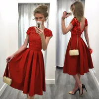 

Fashion Women O-Neck Short Sleeves Red Party Dress With Sequined Backless Sweet Evening Party Lady Dresses