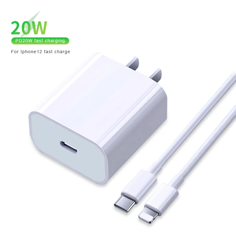 

electric mobiles chargers oem us eu charger pd 20 watts usb c power adaptor charger cable wholesale usb-c 20w for iphone 12, White