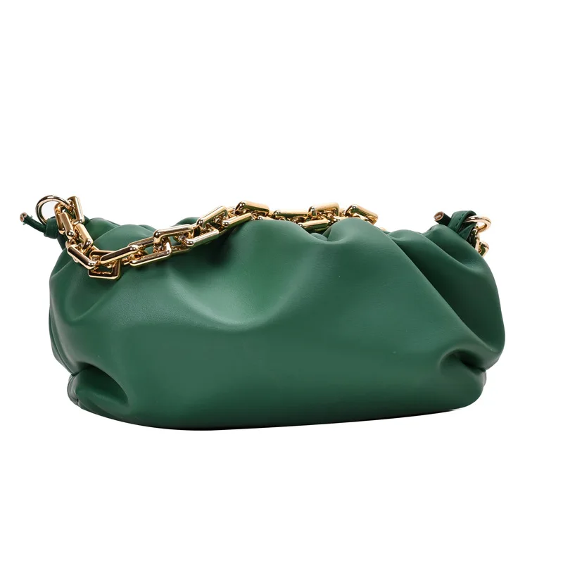 

2020 large size luxury underarm chain soft PU leather thick chain handbag cloud bag dumpling, White.green.black.orange.blue.yellow