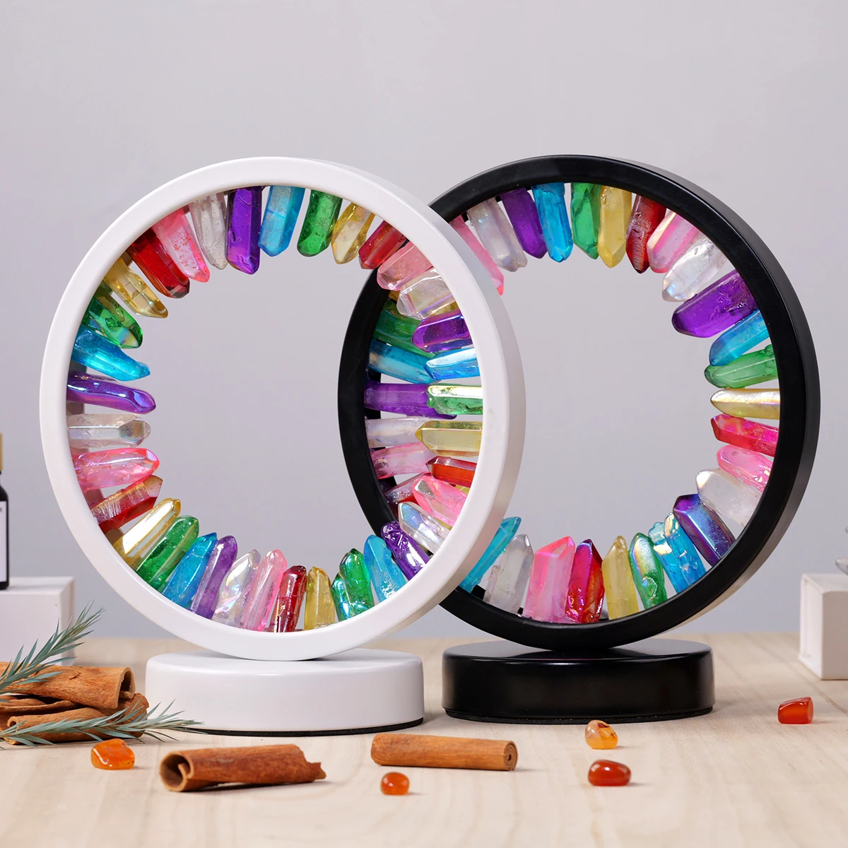 

Natural healing crystal stone night light aura rainbow single crystal round lamp crystal crafts decorative gift