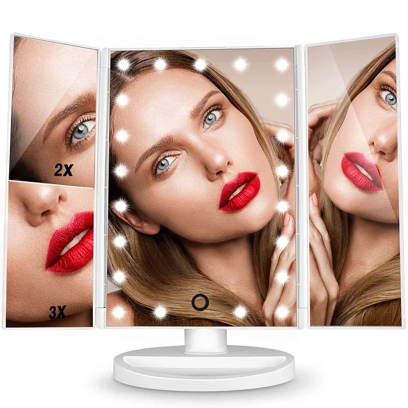 

makeup mirror trifold foldable 360 degree Cosmetics Makeup Tools trifold makeup vanity mirror rechargeable