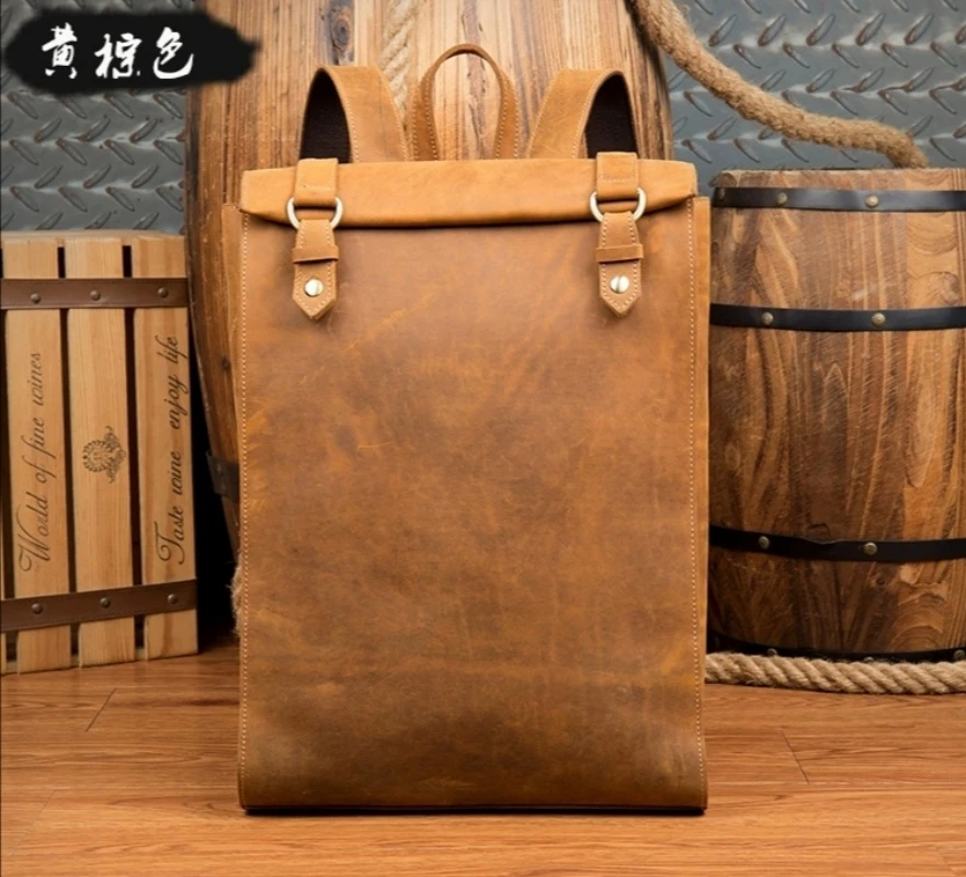 

Backpack men's retro leather backpack top layer cowhide travel bag leisure