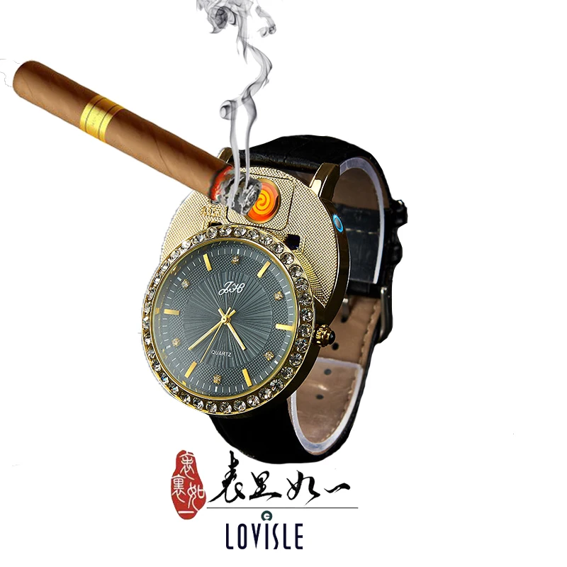 

Lovisle Tech Cigarette Lighter Watches Quartz Watch USB Rechargeable Luxury Diamond Dial Casual Wristwatches Male Clock