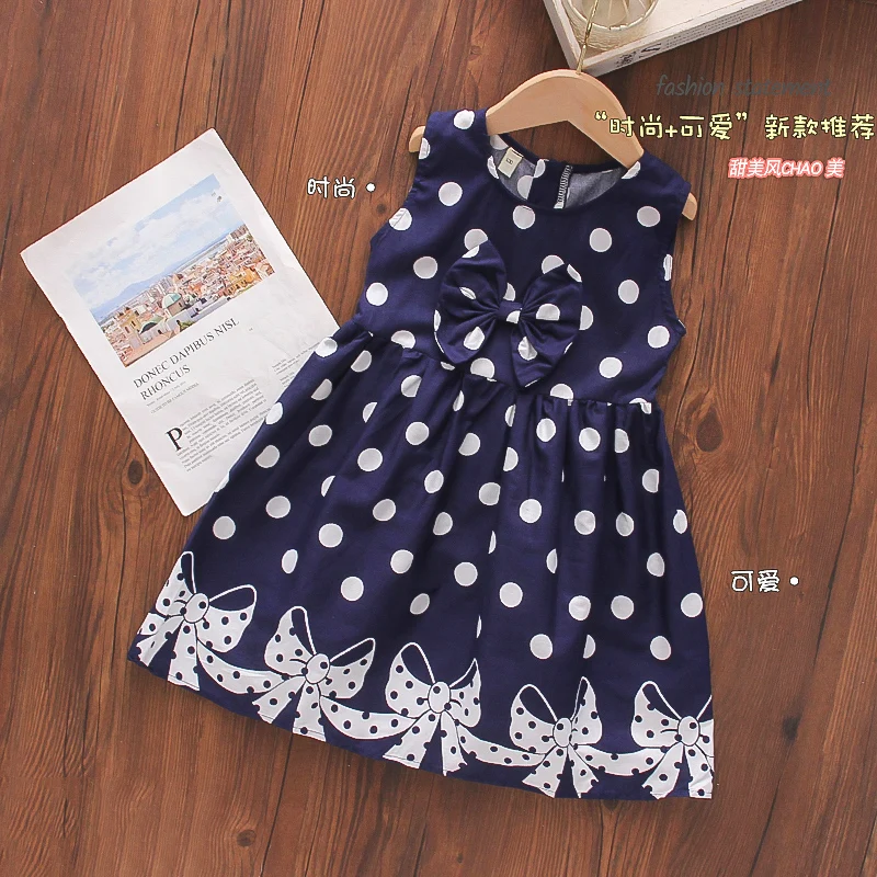 

Aile Rabbit 2021 Summer Clothing Kids Ventilation Daily Life Sleeveless Casual Boutique Polka-Dot Girl Dress, Picture shows