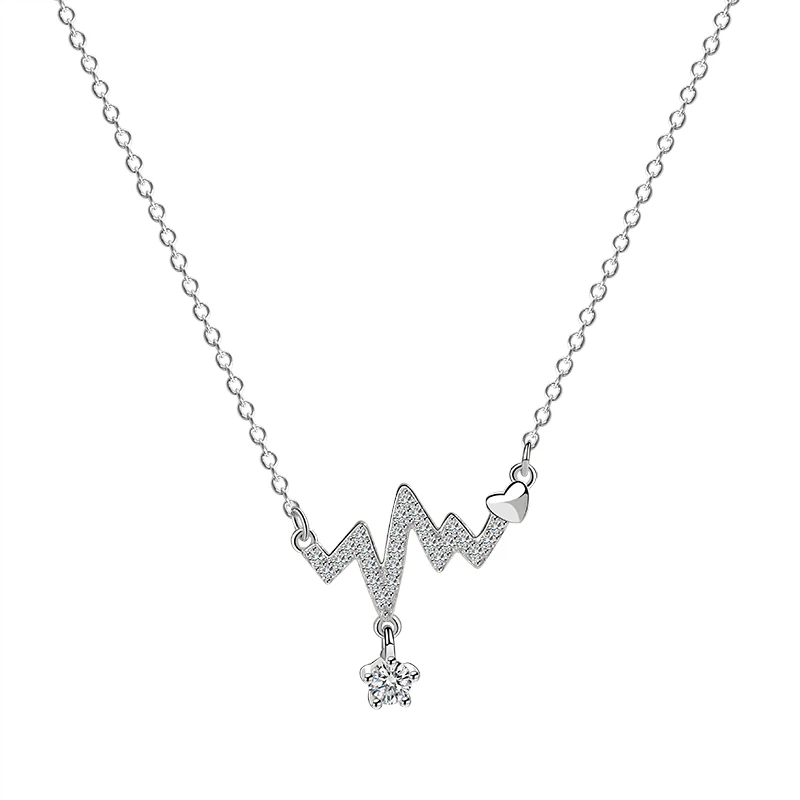 

Moyu Jewelry Dainty Micro Pave Cz Heart Beat Necklace 925 Sterling Silver Zircon Heartbeat Pendant Necklace