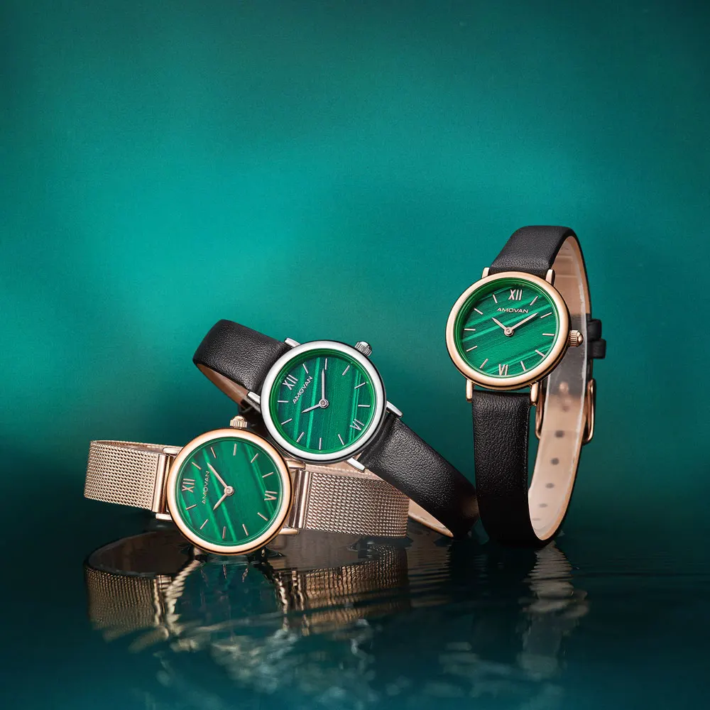 

smart round watch case 3D printing emerald color enamel dial lovely quartz watch for ladies