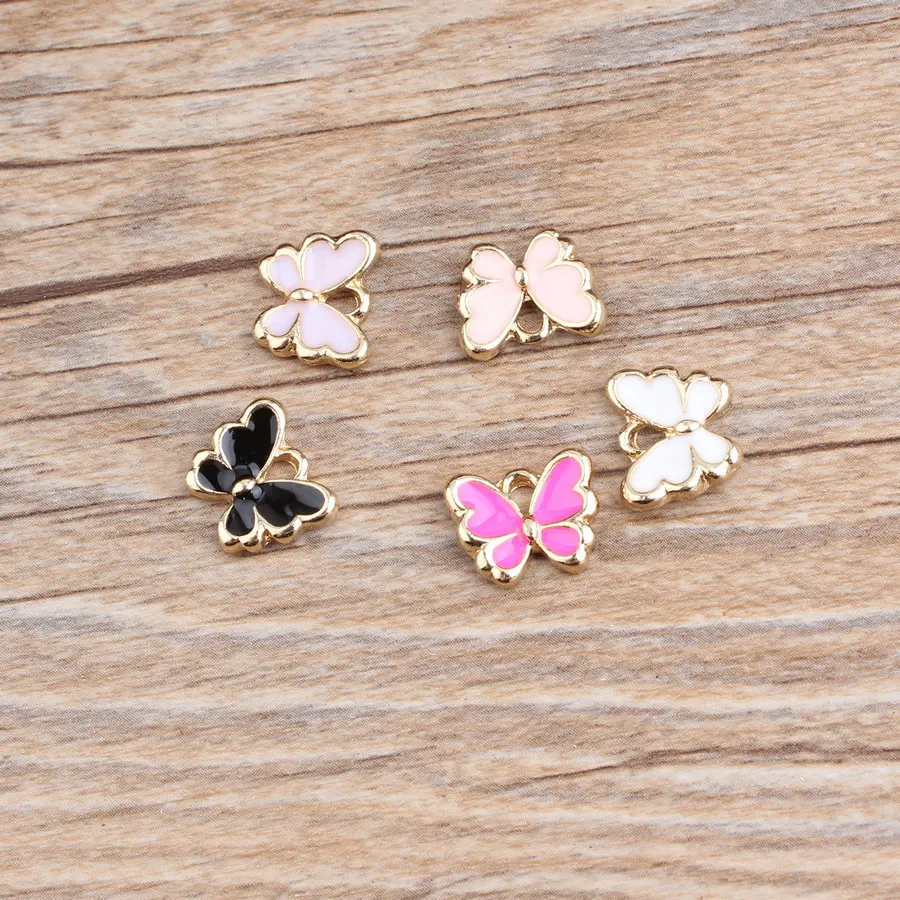 

DIY Gold Plated Zinc Alloy Diy Pendants Jewelry Making Accessories Enamel Enameled Butterfly Charm, Black,white,pink, rose red,purple