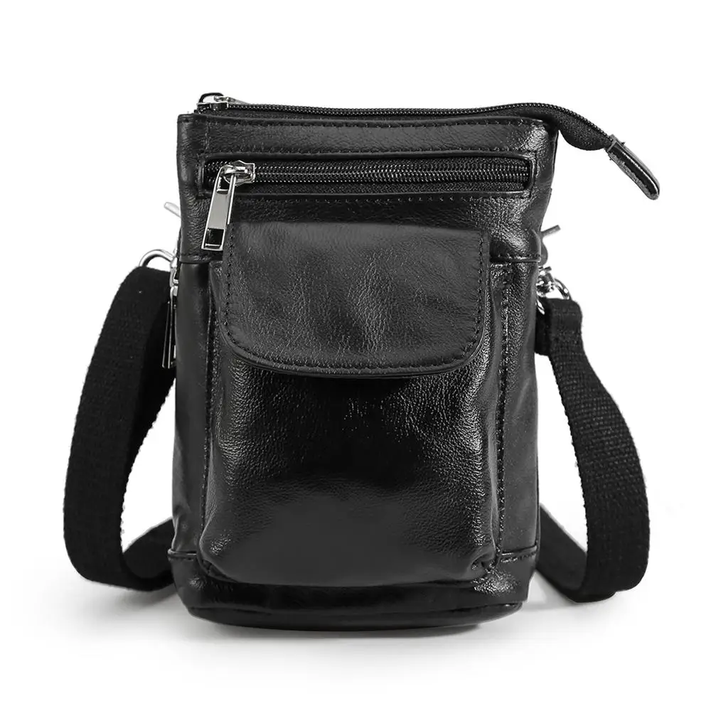 

Dropshipping Trendy Soft Small Brown Real Leather Waist Belt Bag Casual Shoulder Bag for Male, Customized color