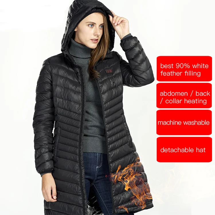 
Women Fashion Warm Heating Electronic Usb Winter Outdoor Camping Long Down Heated Jacket 