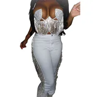 

F93209 Women tassels long pants women casual fashion clothes night club party wear