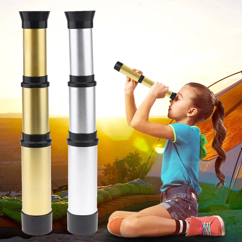 

35mm Vintage Handheld Zoomable Monocular Telescope Lightweight Pirate Spyglass Gifts For Kids Children Outdoor Camping Advanture, Silver/gold