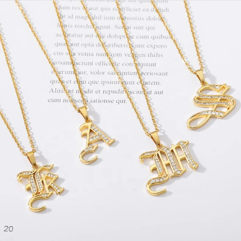 

2021 New High Quality Fashion Gold Necklace Personalized Old English Font Pendants Necklace For Women, Picture shown