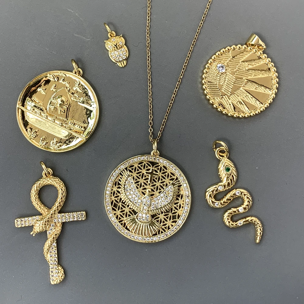 

Wholesale indian boho plated gold pandahall snake owl eagle sailing cross pendants charms raw materials for jewelry making