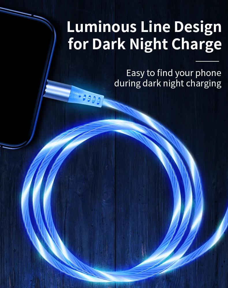 SOCW 3 in 1 magnetic charge cable Universal mobile phone surround flowing led light usb cable - ANKUX.COM