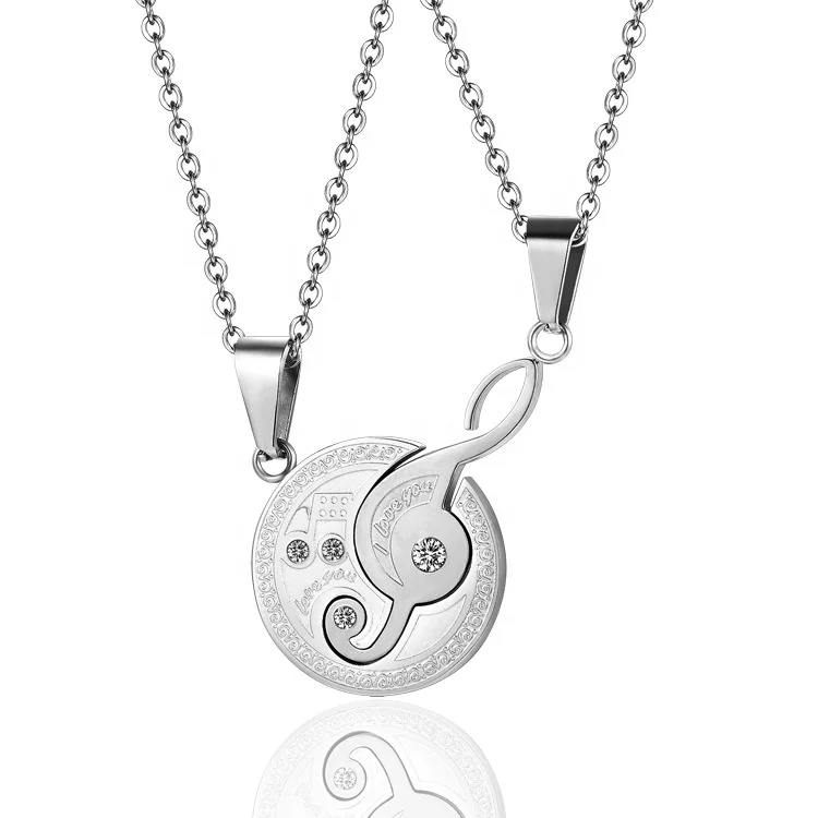 

Hot Selling Fashion Classic Couples Jewelry 316L Stainless Steel Puzzle Music Note Necklace, Silver,black,blue,gold