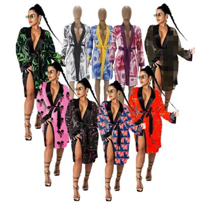 

Pink money robe women sexy money print robe satin silk women bath robes sleepwear
