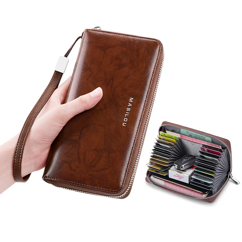 

Unisex Long Wallets 24 Slots Cell Phone Credit Card Holder Pu Leather Coin Purse Anti-Theft RFID Multifunction Zipper Clutch, Black,brown,coffee,khaki