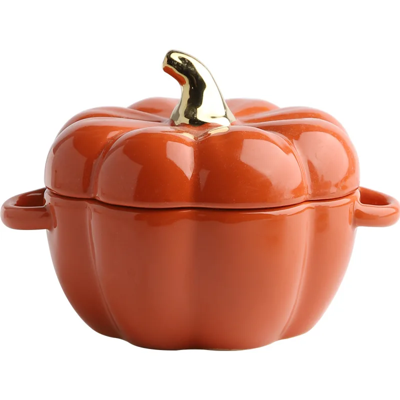 

Lovely pumpkin porcelain bowl with cover steamed egg bowl household ceramic bowl breakfast dinnerware Stew pot, White