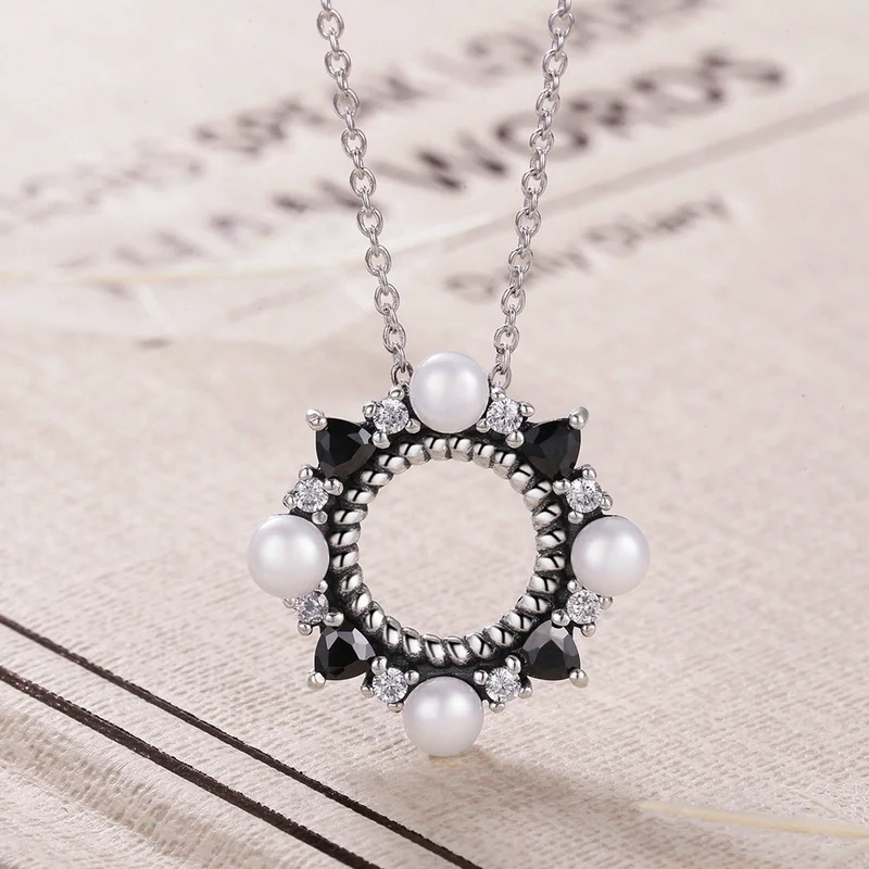 

Professional Custom Pearl Black Zircon 925 Sterling Silver Necklace