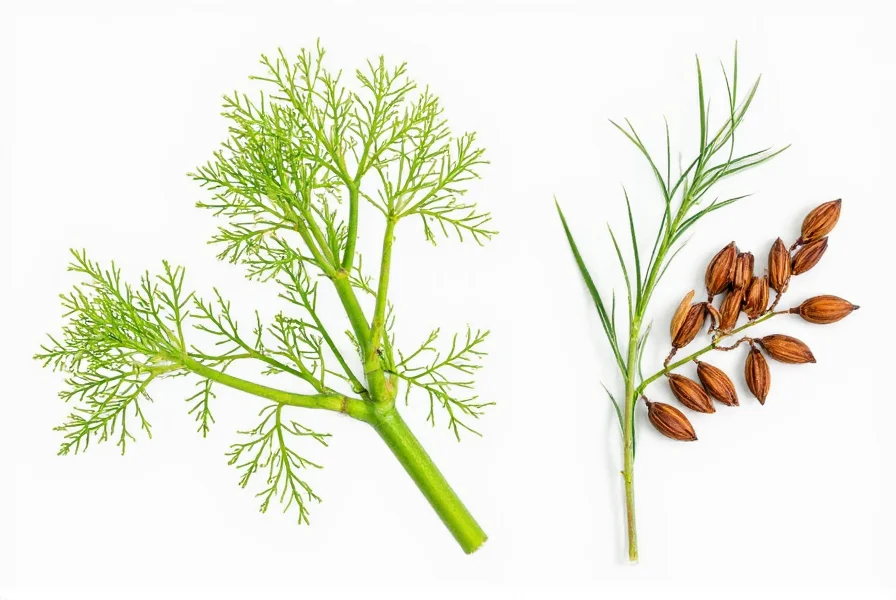 Fennel plant with seeds and anise plant with seeds showing their different botanical origins