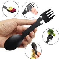 

Multi-function Camping Picnic Stainless Steel Spoon Fork Knife with Bottle Opener Kitchen 5 in 1 Outdoor Dual-purpose spoon set