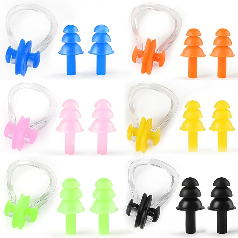 

Unisex Swimming Earplugs Nose Clip Protective Waterproof Protection Ear Plug Set Surf Diving Soft Silicone Swim Dive Supply, 6 colors