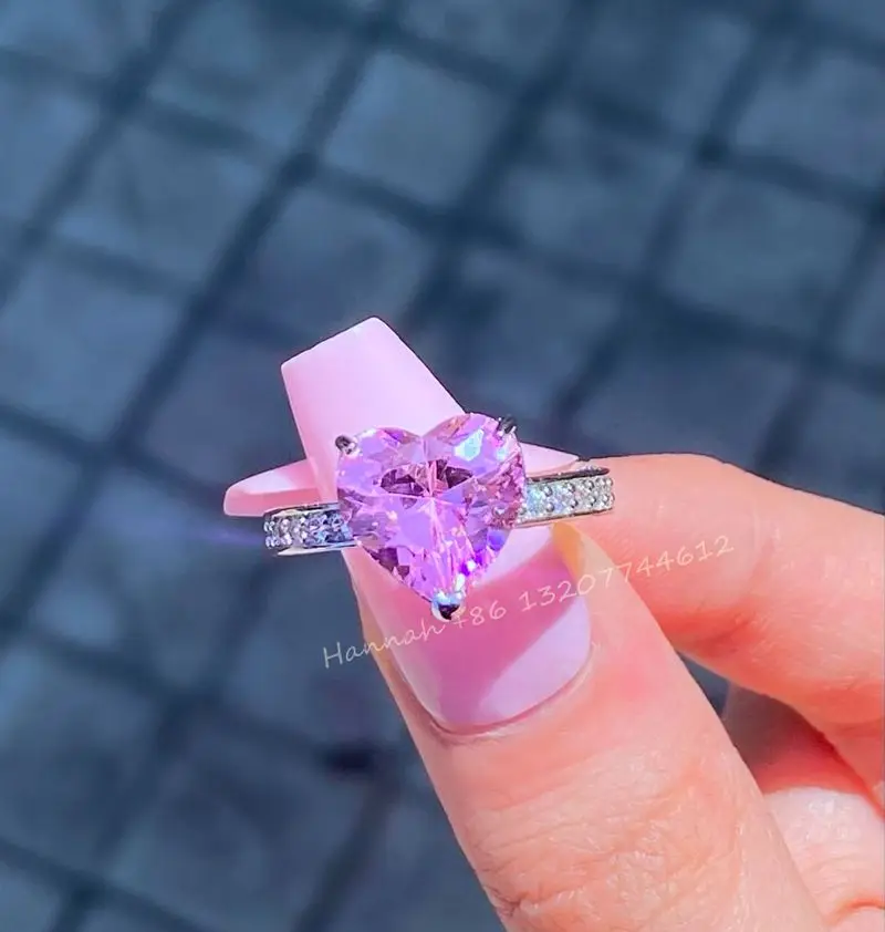 

Foxi jewelry fast shipping iced out women rings 925 sterling silver plated pink diamond ring