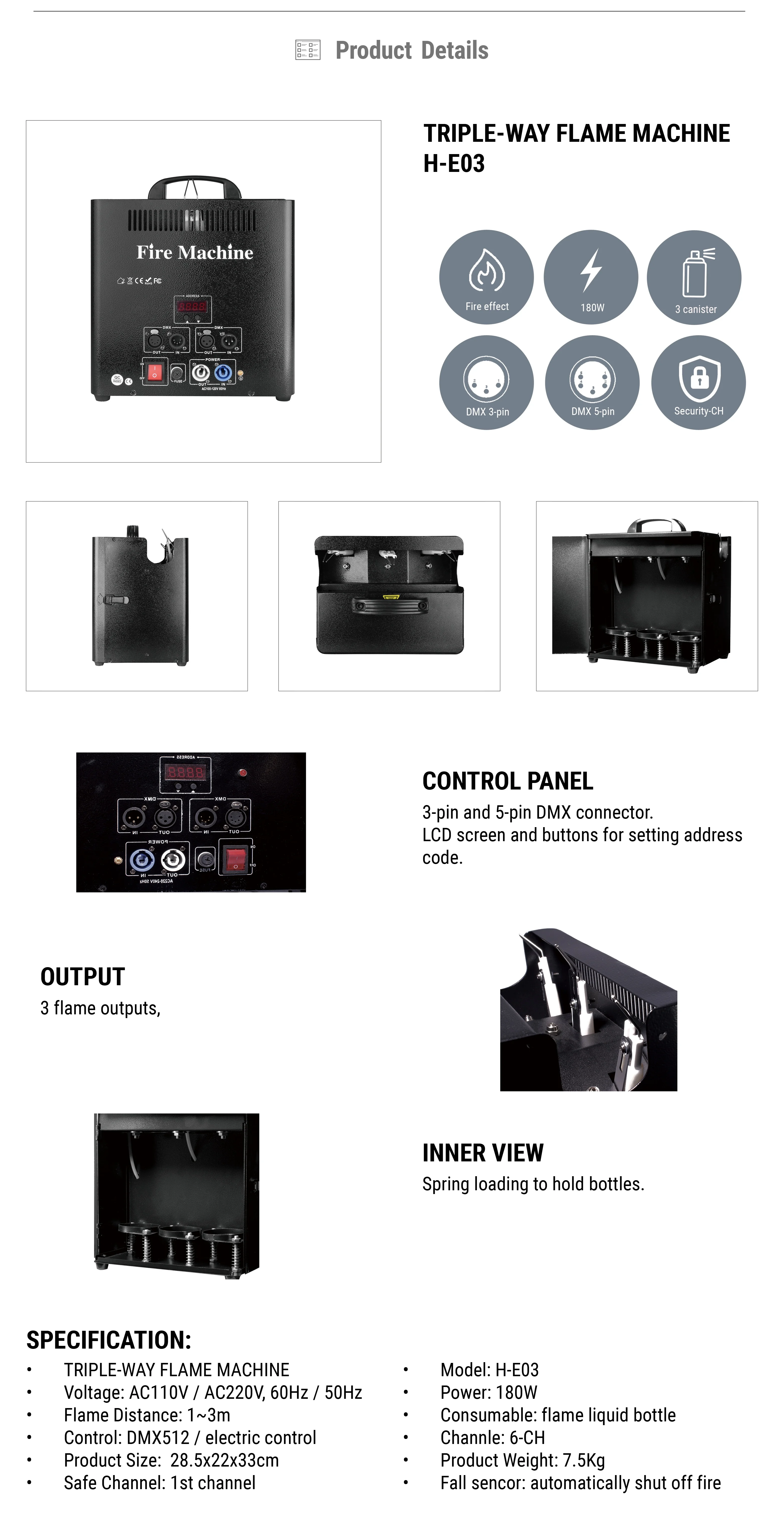 Moka Sfx He03 Triple Way Flame Projector Fire Machine Dmx Fire Machine