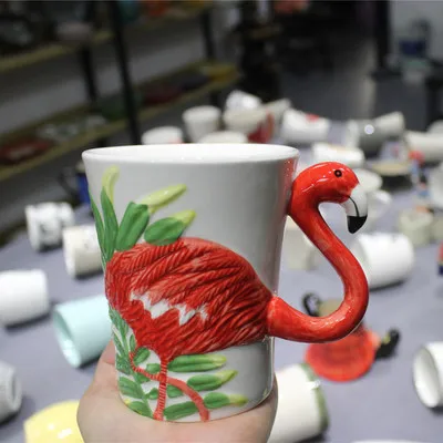 

3D Cute Pink Flamingo Shape Cartoon Animal Water Cup Ceramic Coffee Mug, As the picture show