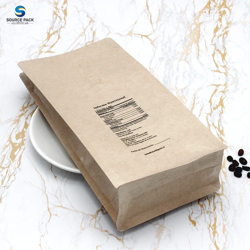 

Bio Flat Bottom Black Paper Coffee Bags Custom Printed Biodegradable Bean Coffee Bags with Valve