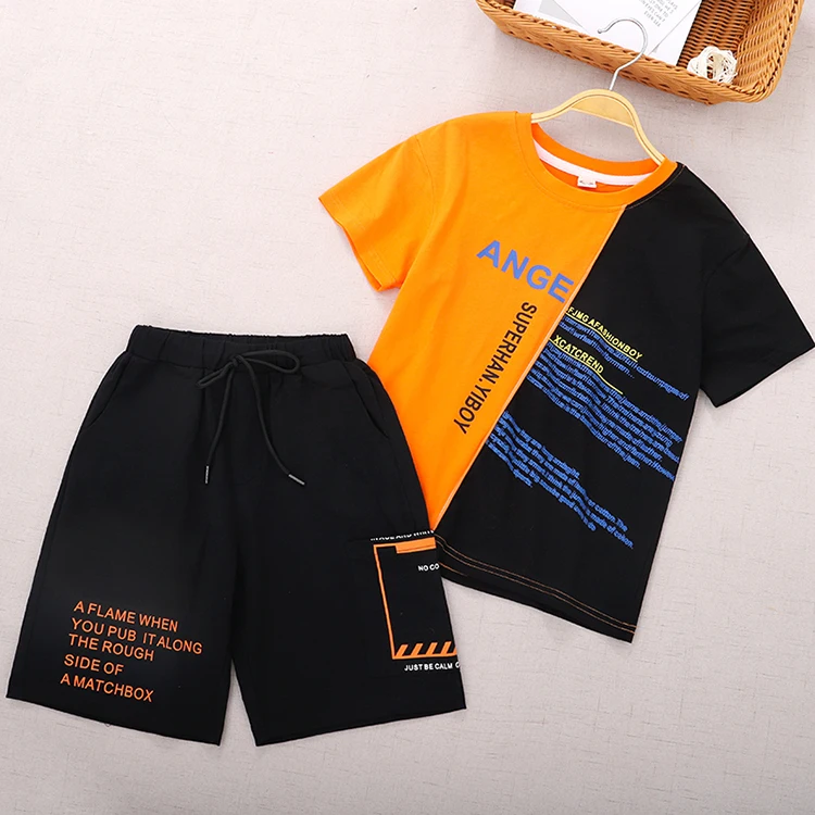 

Toddler Boy Summer Clothes Children'S Daily Casual Baby T Shirts 2Pcs Shorts Set Kids Boys Sports Clothes Set Outfit, Blue, yellow , orange