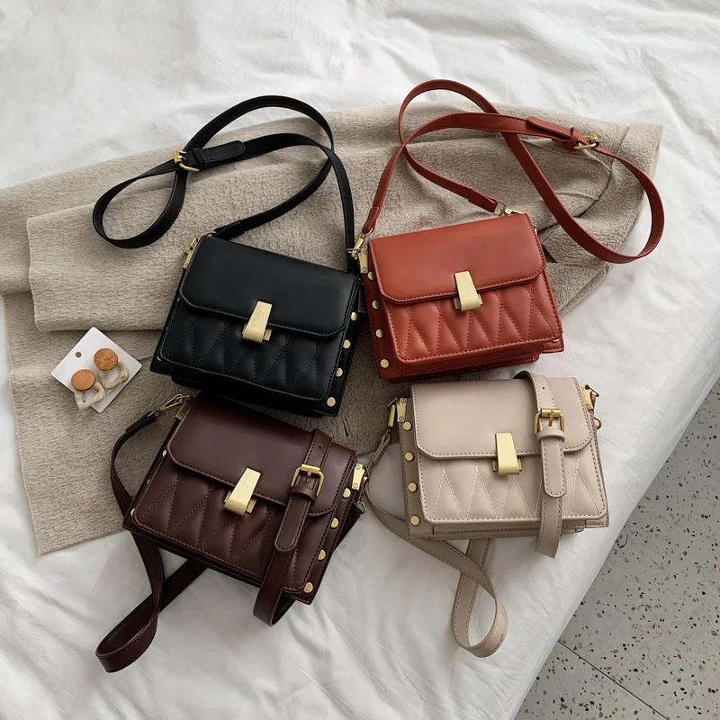 

2021 new trendy leather handbag women female wild ins fashion style single shoulder small messenger square bag, As the picture shown