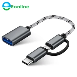 Eonline 2 in 1 USB3.0 OTG Adapter Cable Nylon Braid Micro/Type C Data Sync Adapter Cellphone Mouse Keyboard Connector for Huawei