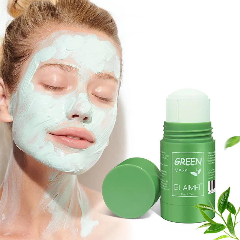 

ELAIMEI Natural Organic Face Mask Deep Pore Cleansing Moisturizing Skin Brightening Removes Blackheads Green Tea Mask Stick