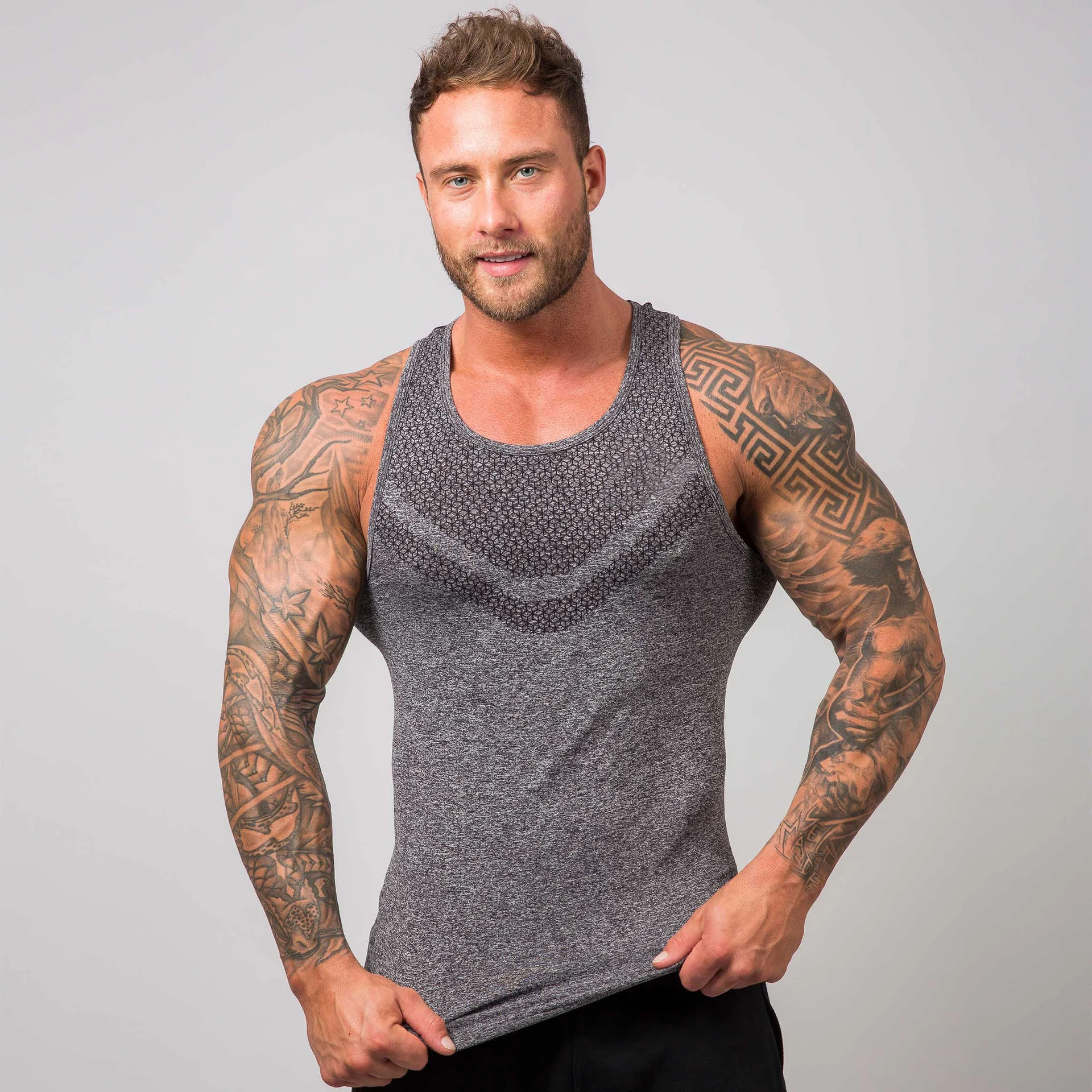 

Sport Fitness Mens Sleeveless Tank Top Quick Dry Workout Vest For Gym Running, Grey,blue,red