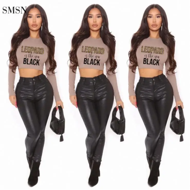 

Best Seller Autumn Long Sleeve Letter Print Back Bandage T Shirt Sexy Crop Top Woman Tops Fashionable