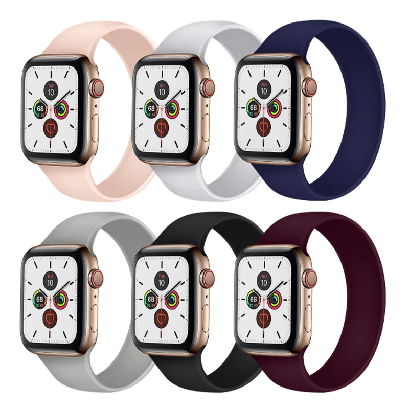 

BOORUI custom silicone wholesale watch strap for apple watch bands elastic solo loop band for apple watch sierces 6, Rice pink,wine red,red,black,deep green