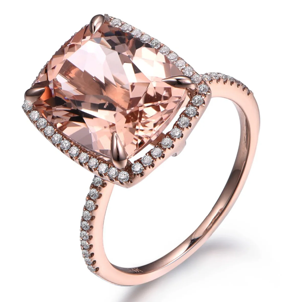 

Beautiful Pink Morganite Cushion Cut Pave Diamond Halo Engagement Ring 925 Silver Gold Jewelry, Blue