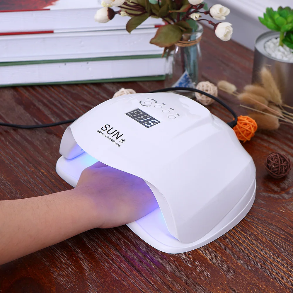 

SUN X 54W UV LED Nail Dryer Dual Nail Lamp Gel Polish Curing Light with Bottom 30s/60s Timer private label logo, White