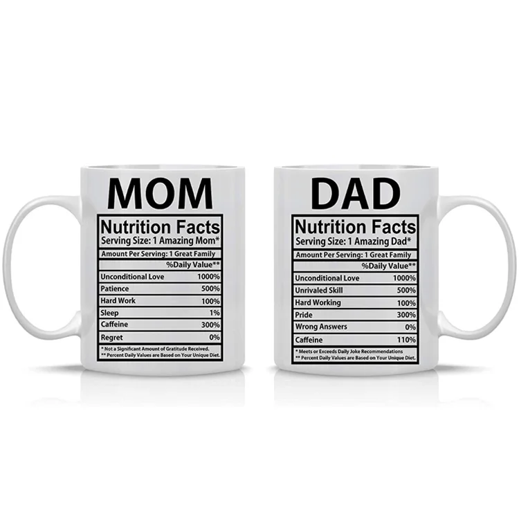 

11oz White Ceramic Funny Couple Coffee Mugs Set For Husband and Wife Him And Her Gifts Anniversary Mom and Dad Present Tea Cup