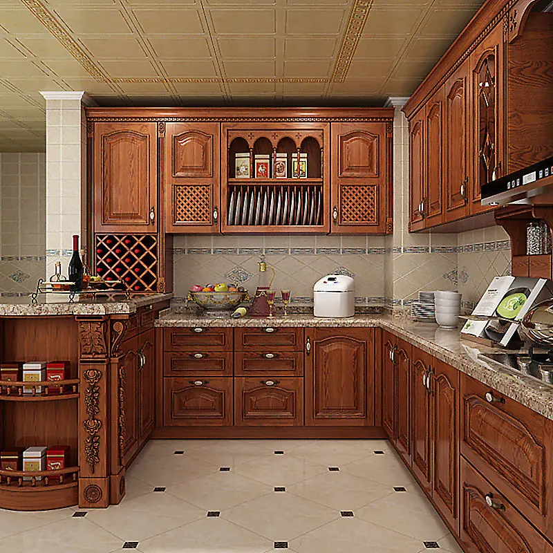 European style solid wood cabinets customized new Chinese kitchen cabinet American furniture factory direct sales