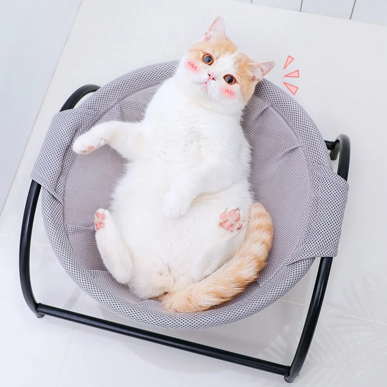 

Manufacturer Cat Furniture Elevated Metal Portable Chair Hanging Seat Cat Bed Cat Hammock, Grey/pink