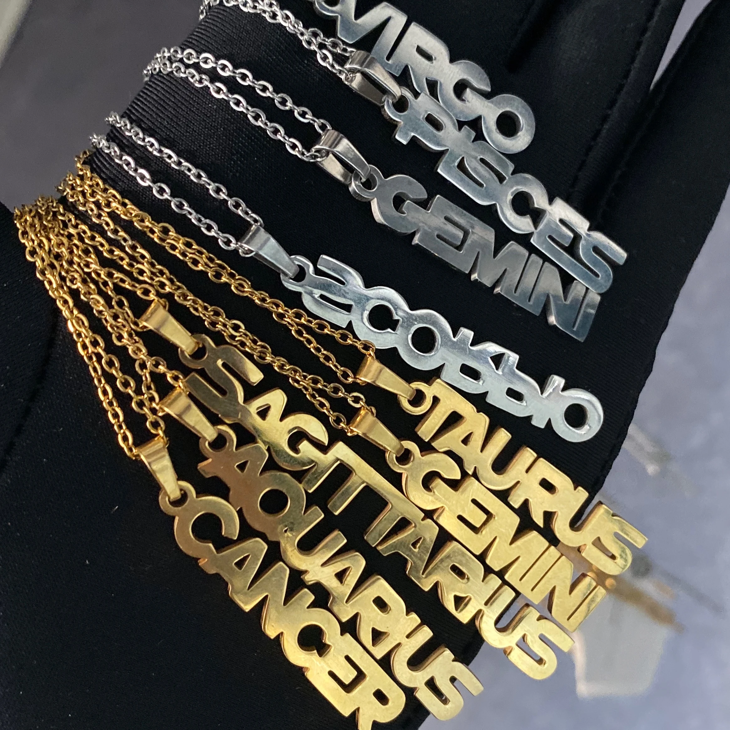 

custom letter stainless steel vertical zodiac sign necklace jewelry for girls