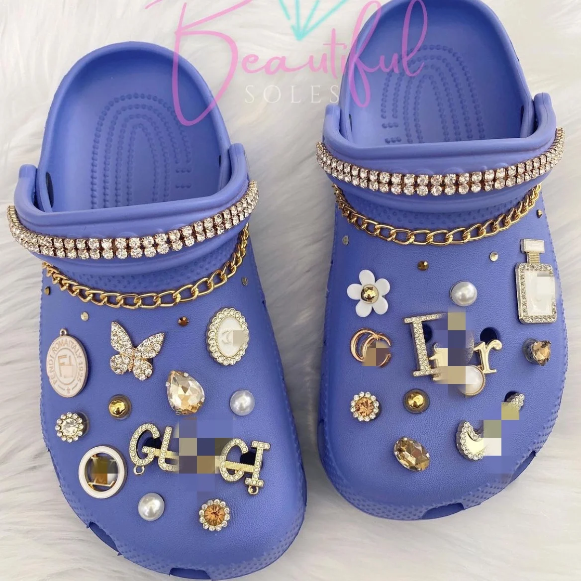 

New Design metal diamond chains and pearls bling Girl Gift corc Decoration luxury shoes croc charms luxury, Picture